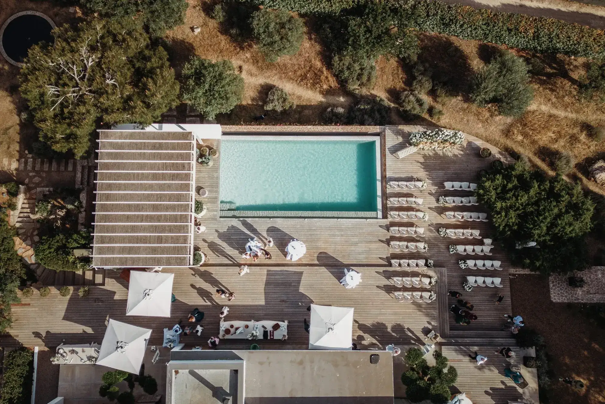 From above: the pool, terrace and ceremony