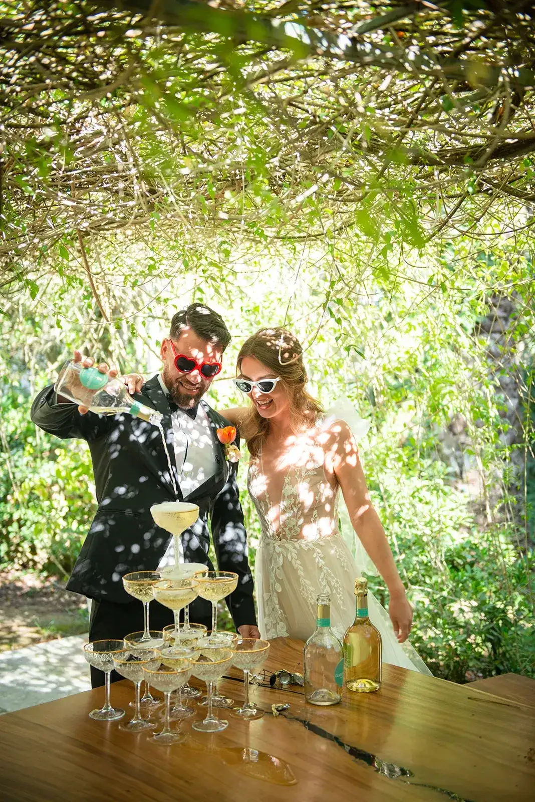 Pouring the champagne tower, spring styled shoot