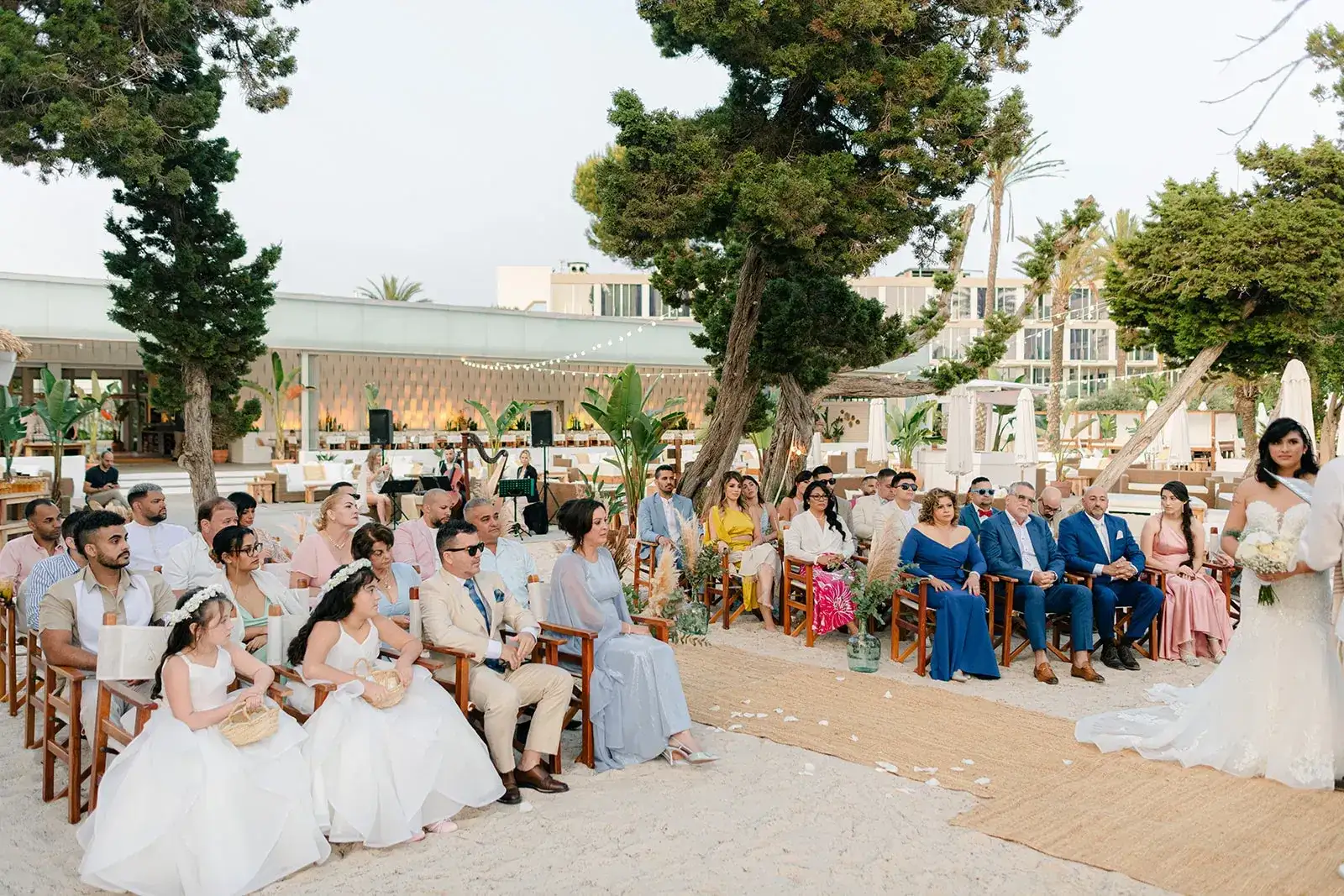Guests gathered for a beach ceremony, Nikki Beach Ibiza