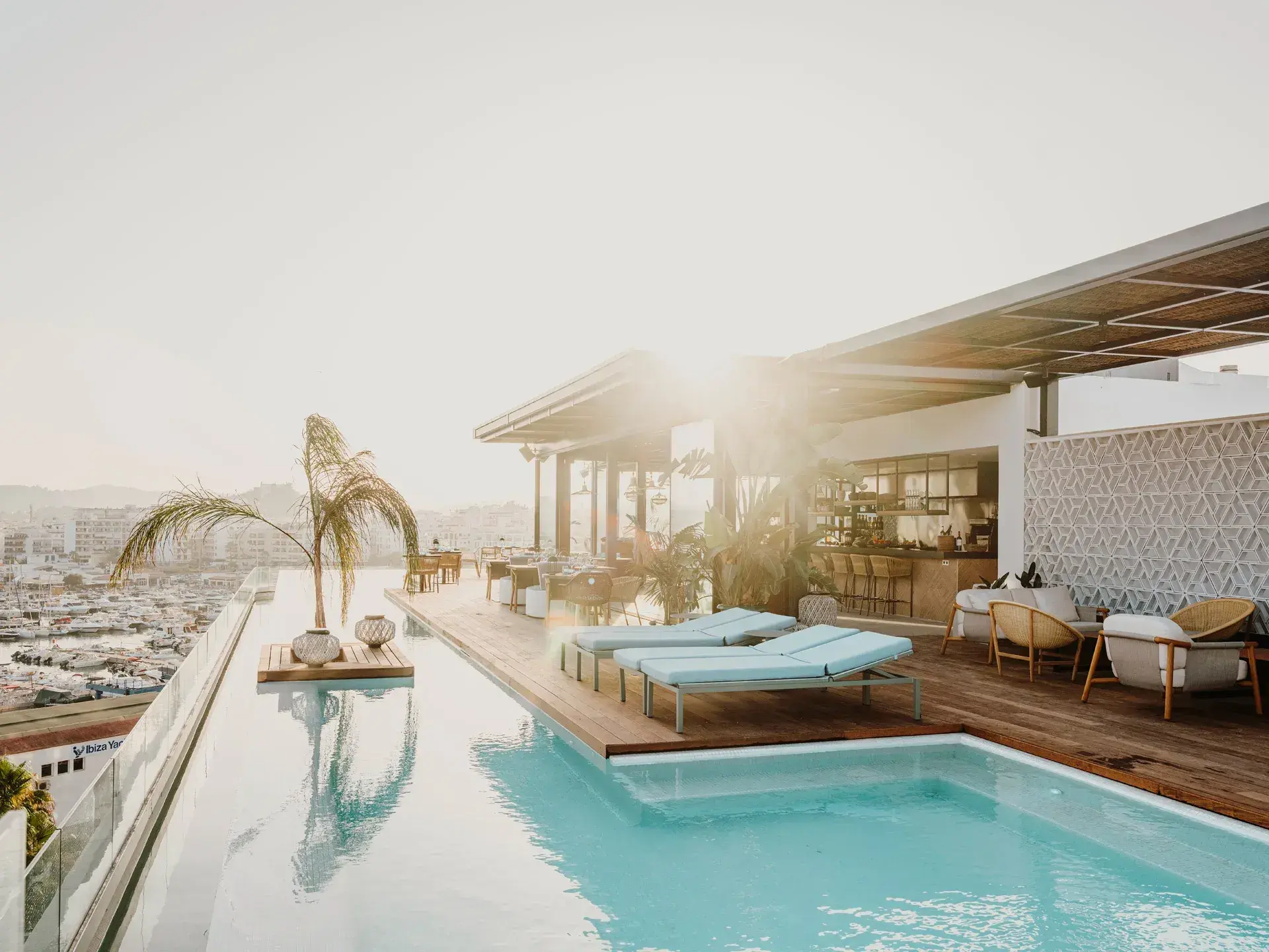 Aguas de Ibiza: Rooftop pool and deck beside the bar