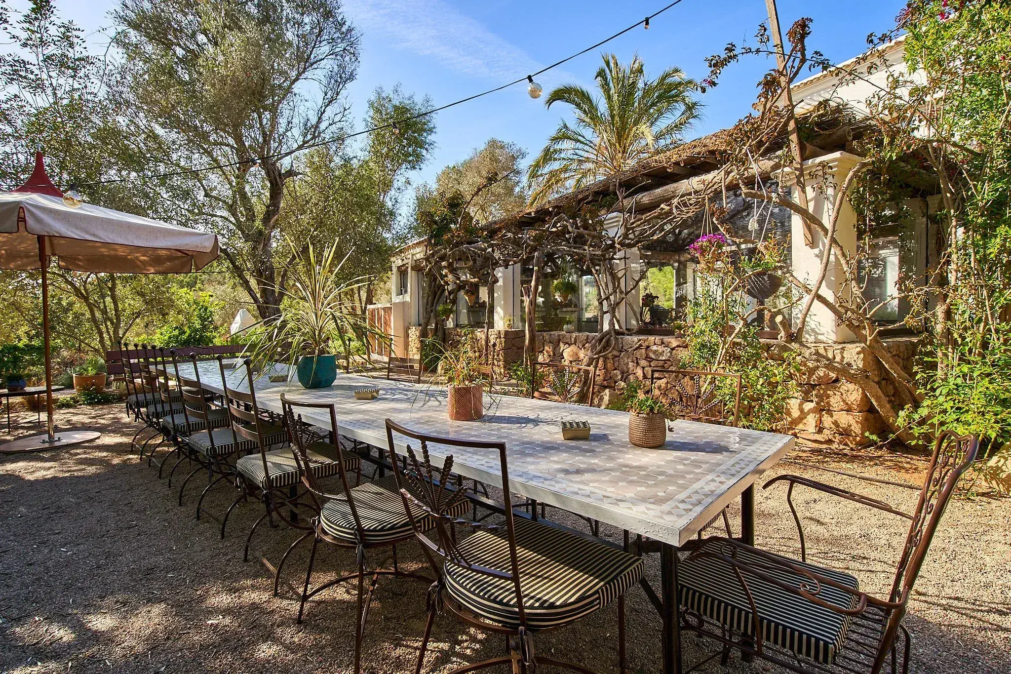 Fincadelica San Lorenzo: Long outdoor table under olive trees beside the house