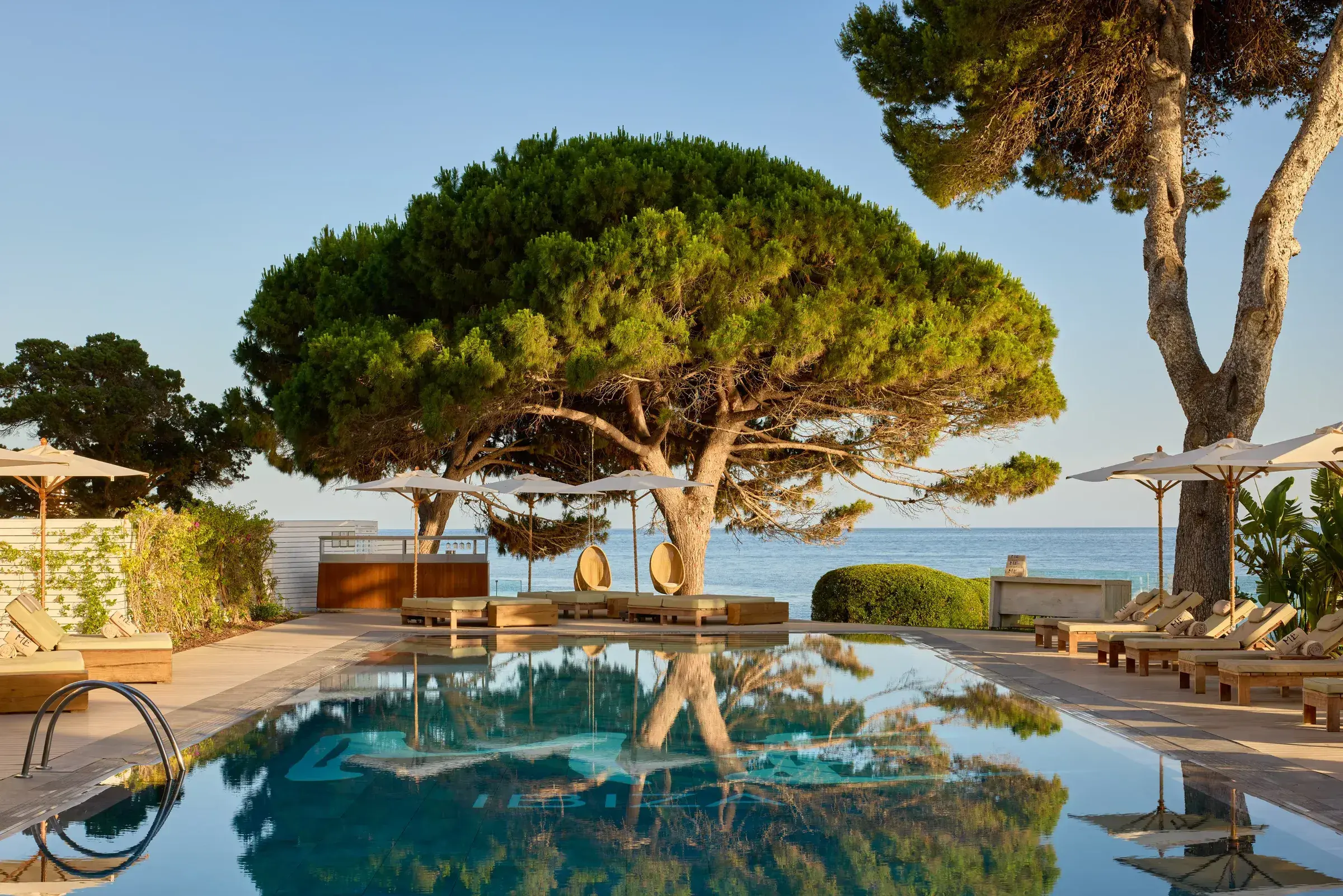 ME Ibiza: Pool beneath a large umbrella pine by the sea
