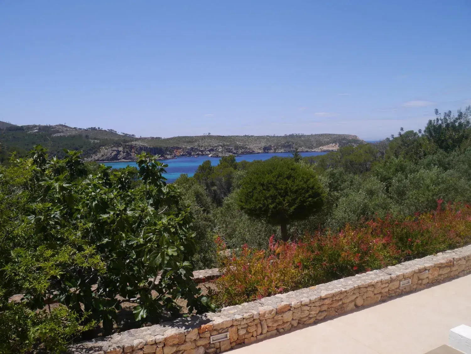 Villa Santy: View over the garden to the bay of Sant Miquel