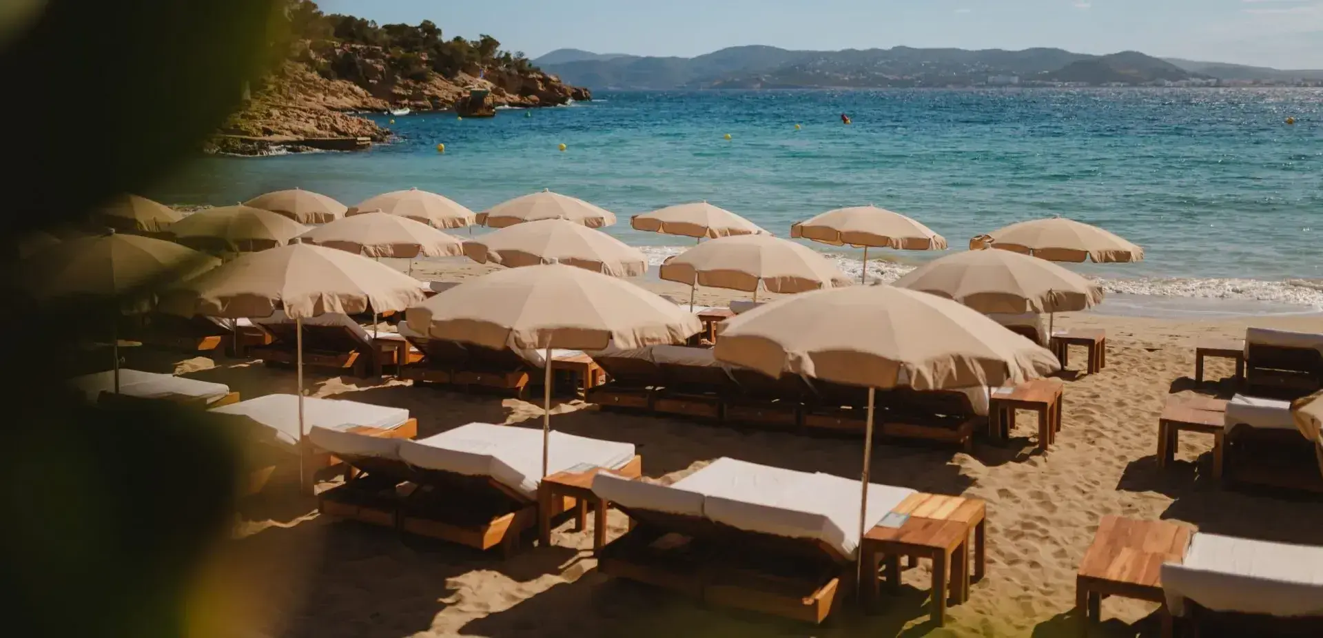 Cala Bassa Beach Club: Rows of sunbeds and parasols on the beach