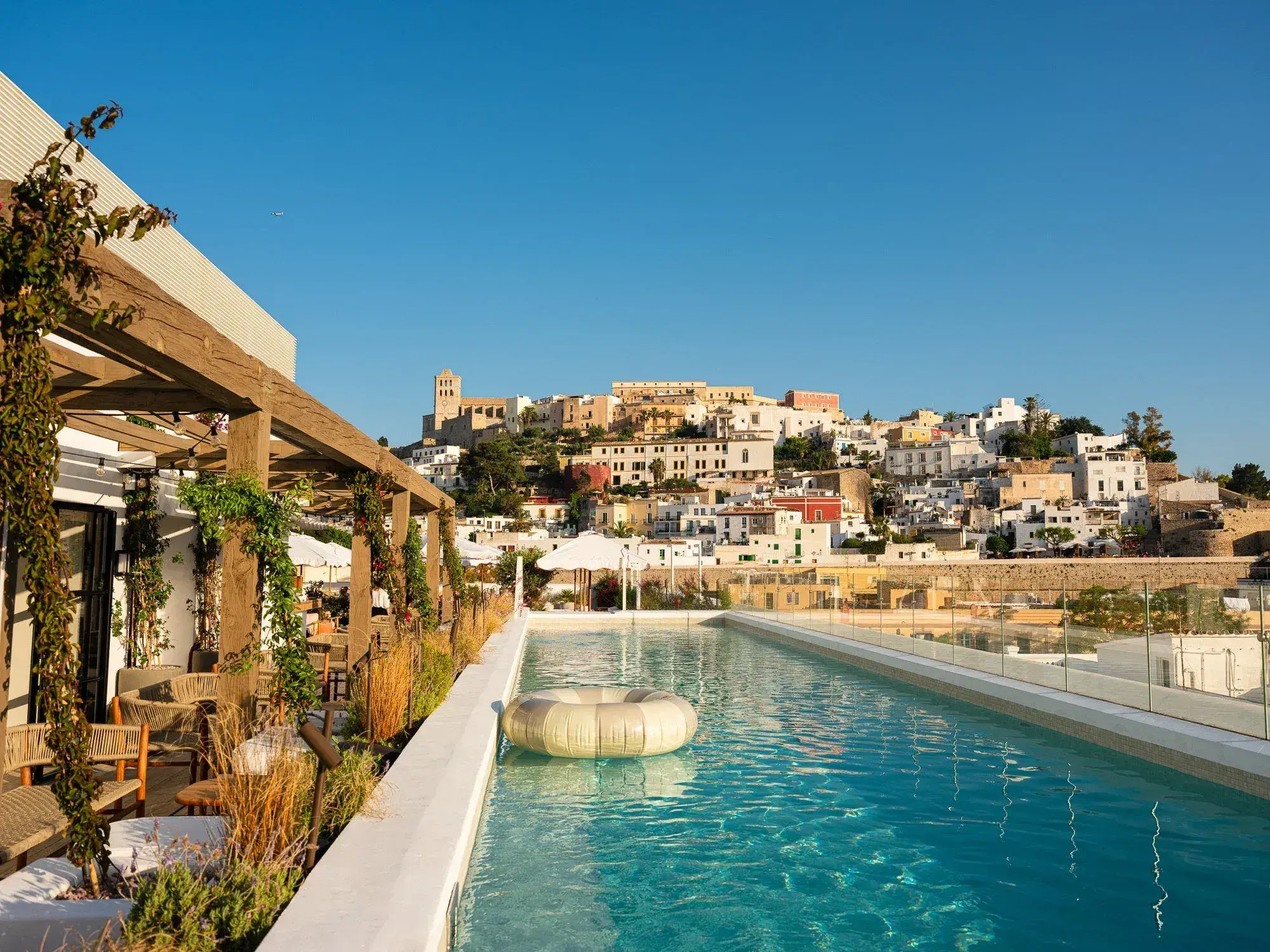 The Standard Ibiza: Rooftop pool at UP looking up to Dalt Vila